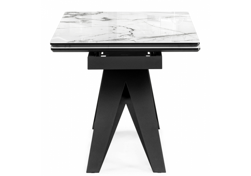 Стол стеклянный Блэкберн 140(200)х80х75 белый мрамор / черный (80x75)