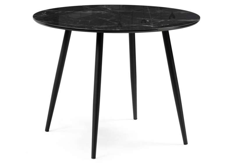 Стол стеклянный Абилин 100(140)х100х76 мрамор черный / черный матовый (100x76). 
