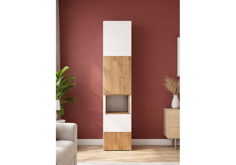 Стеллаж Лонгфорд белый / дуб вотан (40,2x30,4x217,6)