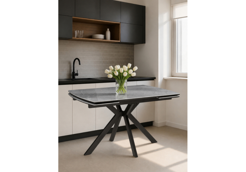 Керамический стол Катчел-2 120(180)x80 серый активный / черный (80x77)
